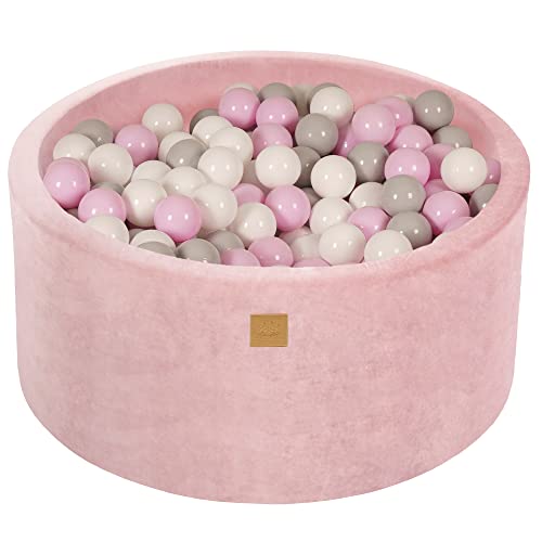 MEOWBABY Bällebad 90x40cm Samt - Bällebad Baby ab 1 Jahr - Ballgrube mit 300 Bällen - Weiches Kinder Bällebad, Puderrosa von MEOWBABY