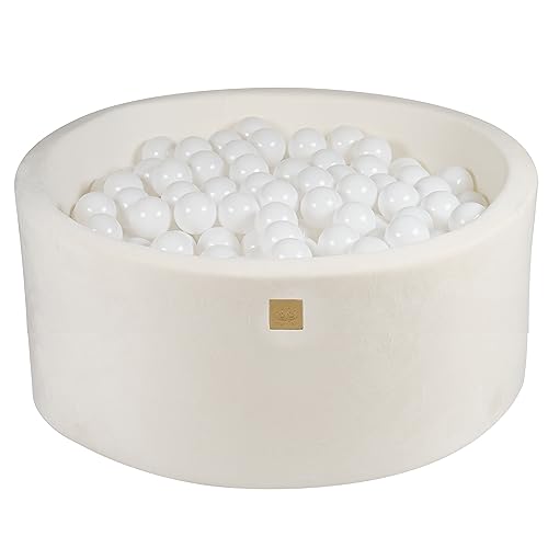 MEOWBABY Bällebad Baby - Rund 90x40cm Ballgruben für Kinder mit 200 Bälle, Supersoft Samt, Weiß: Weiß von MEOWBABY
