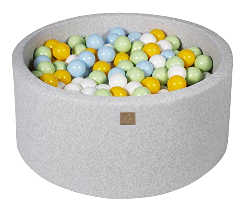 MEOWBABY Bällebad Baby - Rund 90x40cm Ball Pit für Kinder ab 1 Jahr mit 300 Bälle - Weiches & Sicheres Bällepool, Cotton, Hellgrau von MEOWBABY
