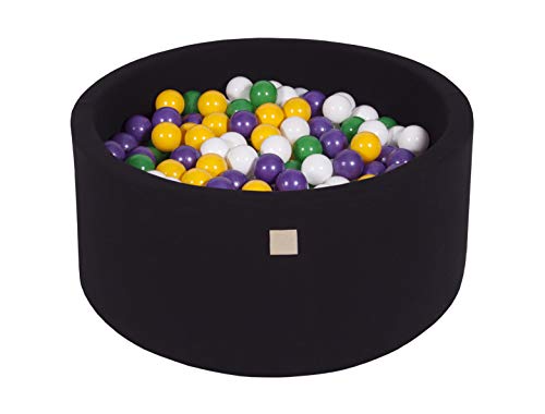 MEOWBABY Bällebad Baby - Rund 90x40cm Ball Pit für Kinder ab 1 Jahr mit 300 Bälle - Weiches & Sicheres Bällepool, Cotton, Schwarz von MEOWBABY