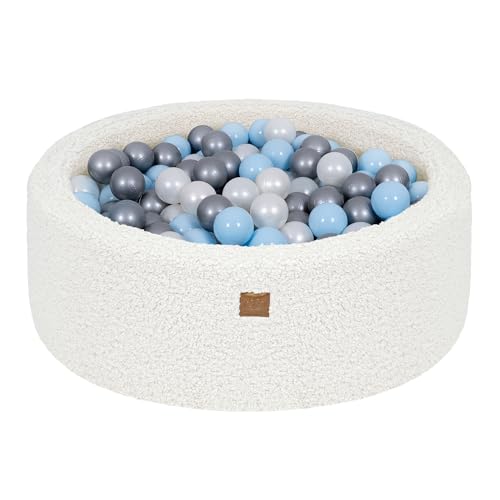 MEOWBABY Bällebad Baby ab 1 Jahr - Bällebad Kinder mit 200 Bällen, Schaumstoff Ballgrube mit Bällen für Babys und Kinder, Bearly, Grauweiß von MEOWBABY