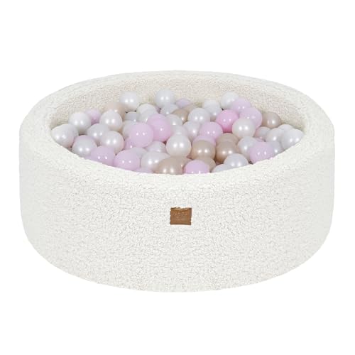 MEOWBABY Bällebad Baby ab 1 Jahr - Bällebad Kinder mit 200 Bällen, Schaumstoff Ballgrube mit Bällen für Babys und Kinder, Bearly, Grauweiß von MEOWBABY