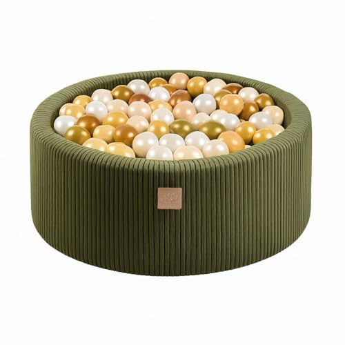 MEOWBABY Bällebad Baby ab 1 Jahr - Bällebad Kinder mit 200 Bällen, Schaumstoff Ballgrube mit Bällen für Babys und Kinder, Cord, Khaki von MEOWBABY