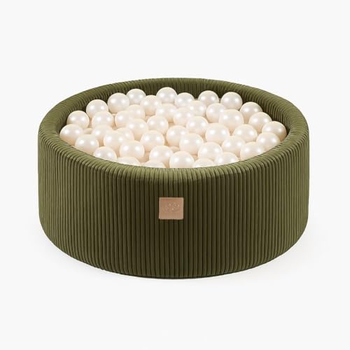 MEOWBABY Bällebad Baby ab 1 Jahr - Bällebad Kinder mit 200 Bällen, Schaumstoff Ballgrube mit Bällen für Babys und Kinder, Cord, Khaki von MEOWBABY