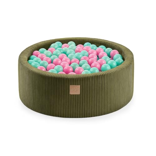 MEOWBABY Bällebad Baby ab 1 Jahr - Bällebad Kinder mit 200 Bällen, Schaumstoff Ballgrube mit Bällen für Babys und Kinder, Cord, Khaki von MEOWBABY