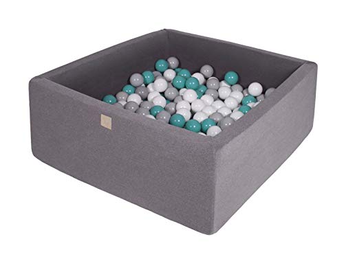 MEOWBABY Bällebad Baby ab 1 Jahr – Quadratisches 90x90x40cm Bällebad Kinder – Weiches Bällebecken aus Schaumstoff mit 200 Bälle, Cotton, Dunkelgrau von MEOWBABY