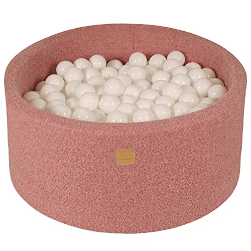 MEOWBABY Bällebad Boucle 90x40cm - Bällebad Baby ab 1 Jahr - Weiches Schaumstoff Ballgrube mit 300 Bällen - Kinder & Hunde Spielspaß, Rosa von MEOWBABY