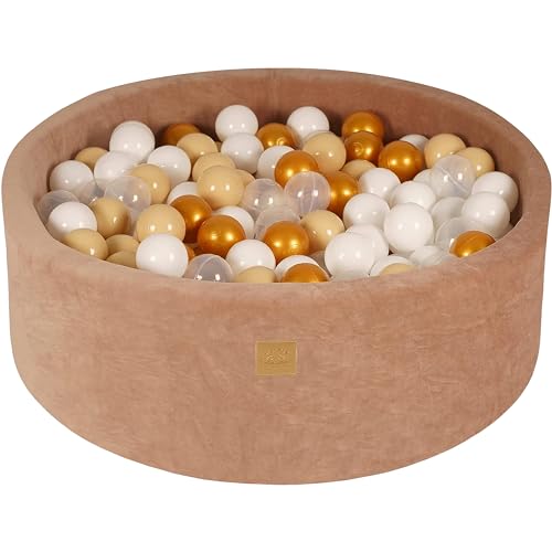 MEOWBABY Bällebad Baby - Rund 90x30cm Ballgruben für Kinder mit 200 Bälle, Samt, Beige: Gold/Beige/Weiß/Transparent von MEOWBABY