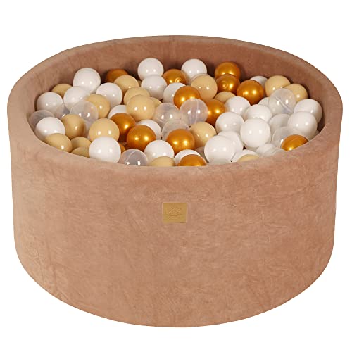 MEOWBABY Bällebad Baby - Rund 90x40cm Ballgruben für Kinder mit 300 Bälle, Samt, Beige: Gold/Beige/Weiß/Transparent von MEOWBABY