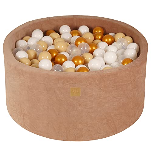 MEOWBABY Bällebad 90x40cm Samt - Bällebad Baby ab 1 Jahr - Ballgrube mit 300 Bällen - Weiches Kinder Bällebad, Beige von MEOWBABY