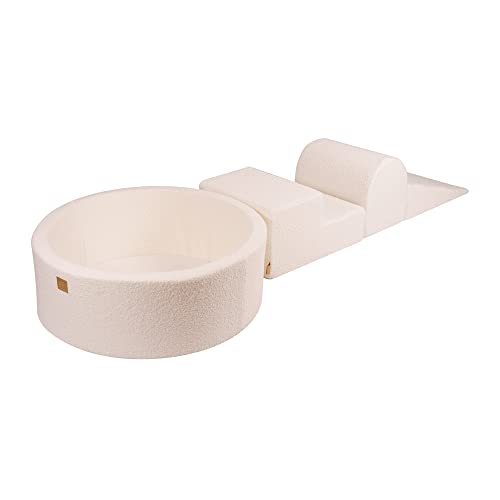 MEOWBABY Bällebad mit Schaumstoff Bausteinen - Spielplatz aus Schaumstoff ohne Bälle für Kinder - Weiches Indoor Bällebad Baby ab 1 Jahr, Boucle, Weiß von MEOWBABY