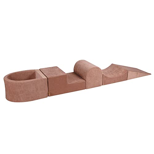 MEOWBABY Schaumstoff Bausteine Kinder - Bausteine XXL aus Schaumstoff mit Bällebad ohne Bälle für Kinder - Baby Softbausteine zum Klettern, Samt, Beige von MEOWBABY