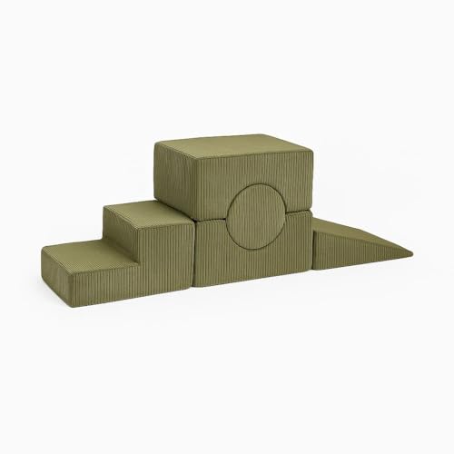 MEOWBABY Schaumstoff Bausteine Kinder – Kletterbausteine Indoor – Softbausteine XXL Baby – Riesen Bausteine XXL für Kinder – Spielpolster & Bewegungsbausteine, Cord, Khaki von MEOWBABY