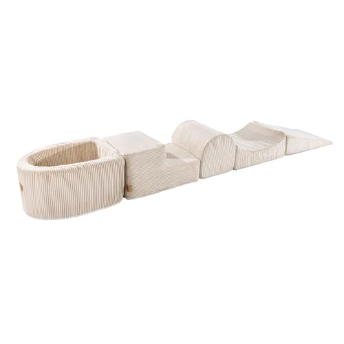 MEOWBABY Schaumstoff Bausteine Kinder - Softbausteine XXL - Bausteine Spielplatz mit kleinem Bällebad - Indoor Motorik Spielzeug für Babys & Kleinkinder, Cord, Ecru von MEOWBABY