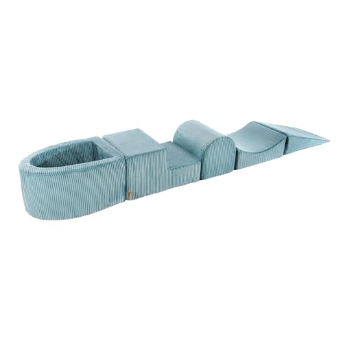 MEOWBABY Schaumstoff Bausteine Kinder - Softbausteine XXL - Bausteine Spielplatz mit kleinem Bällebad - Indoor Motorik Spielzeug für Babys & Kleinkinder, Cord, Türkis von MEOWBABY