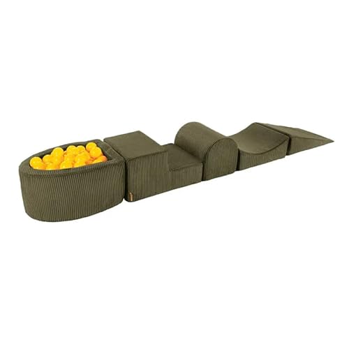 MEOWBABY Schaumstoff Bausteine Kinder - Softbausteine XXL - Bausteine Spielplatz mit kleinem Bällebad und 100 Bällen - Indoor Motorik Spielzeug für Babys & Kleinkinder, Cord, Khaki von MEOWBABY