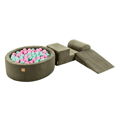 MEOWBABY Schaumstoff Bausteine Kinder mit Bällebad 90x30cm – Softbausteine Baby – Softbausteine XXL für Kinder – Baby Klettern Indoor – Schaumstoffklötze für Spiel, Cord, Khaki von MEOWBABY