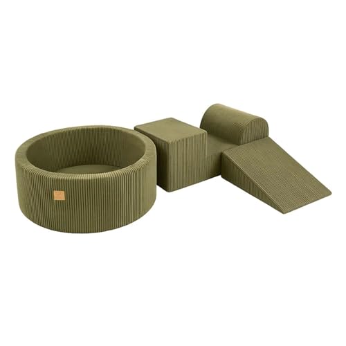 MEOWBABY Schaumstoff Bausteine Kinder mit Bällebad 90x30cm – Softbausteine Baby – Softbausteine XXL für Kinder – Baby Klettern Indoor – Schaumstoffklötze für Spiel, Cord, Khaki von MEOWBABY
