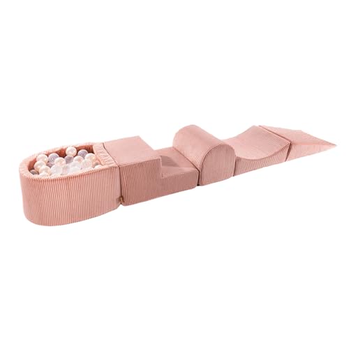 MEOWBABY Schaumstoff Bausteine Kinder - Softbausteine XXL - Bausteine Spielplatz mit kleinem Bällebad und 100 Bällen - Indoor Motorik Spielzeug für Babys & Kleinkinder, Cord, Rosa von MEOWBABY