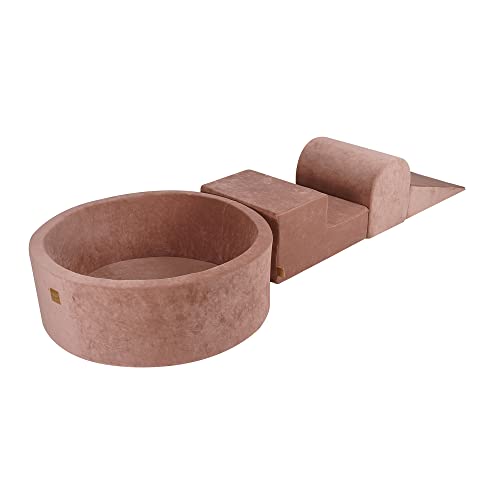 MEOWBABY Spielplatz aus Schaumstoff mit Bällebad 240x45cm - Schaumspielset ohne Bälle für Kinder, Velvet, Beige von MEOWBABY