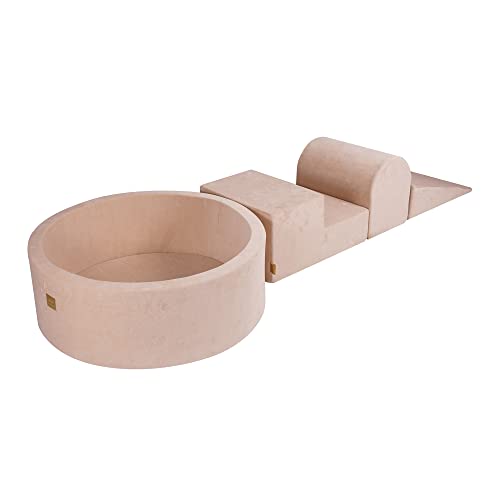 MEOWBABY Spielplatz aus Schaumstoff mit Bällebad 240x45cm - Schaumspielset ohne Bälle für Kinder, Velvet, Ecru von MEOWBABY