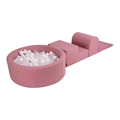 MEOWBABY Bällebad mit Schaumstoff Bausteinen - Spielplatz aus Schaumstoff mit 200 Bällen für Kinder - Weiches Indoor Bällebad Baby ab 1 Jahr, Boucle, Rosa von MEOWBABY