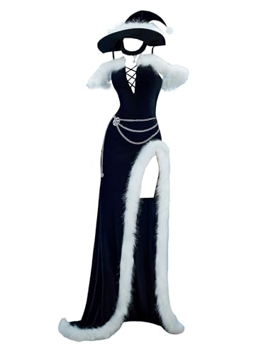MEOWCOS Damen Gothic Kleid Weihnachten Halloween Kostüm Dunkle Hexe Stil Pelzkleid mit Hut Handschuhe MEOWCOS Damen Gothic Kleid Weihnachten Halloween Kostüm Dunkle Hexe Stil Pelzkleid mit Hut Handschuhe von MEOWCOS.COM