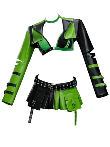 MEOWCOS Damen Top Coat Rock Set mit Choker und Gürtel Halloween Cosplay Kostüm, schwarz / grün, M MEOWCOS Damen Top Coat Rock Set mit Choker und Gürtel Halloween Cosplay Kostüm, schwarz / grün, M von MEOWCOS.COM
