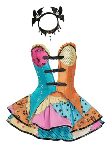 MEOWCOS Gothic A-Linie Kleid Cosplay V-Ausschnitt Korsett Doppellagiger Rock Corlorful Patchwork Halloween Kostüm MEOWCOS Gothic A-Linie Kleid Cosplay V-Ausschnitt Korsett Doppellagiger Rock Corlorful Patchwork Halloween Kostüm von MEOWCOS.COM