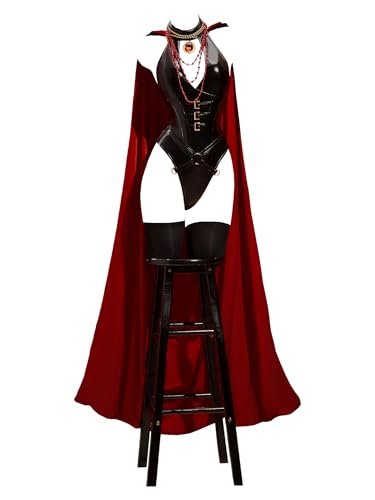 MEOWCOS Gothic Bodysuit Halloween Kostüm mit Umhang, Handschuhen, Socken und dekorativer Halskette MEOWCOS Gothic Bodysuit Halloween Kostüm mit Umhang, Handschuhen, Socken und dekorativer Halskette von MEOWCOS.COM