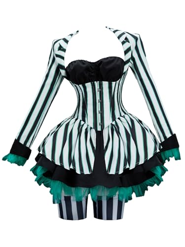 MEOWCOS Gothic Kleid Set mit klassischen Streifen Tube Top Rock Socken Halloween Kostüm, Streifen, Medium von MEOWCOS.COM