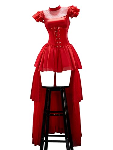 MEOWCOS Gothic-Kleid für Halloween, Punk, gepunktet, Netz-Patchwork-Kleid mit korsettiertem Schleier MEOWCOS Gothic-Kleid für Halloween, Punk, gepunktet, Netz-Patchwork-Kleid mit korsettiertem Schleier von MEOWCOS.COM