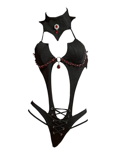 Meowcos Fledermaus-Vampir-Kostüm für Damen, Halloween, Cosplay, Gothic, Body mit abnehmbaren Chiffon-Ärmeln, lange Socken, Schwarz, L Meowcos Fledermaus-Vampir-Kostüm für Damen, Halloween, Cosplay, Gothic, Body mit abnehmbaren Chiffon-Ärmeln, lange Socken, Schwarz, L von MEOWCOS.COM