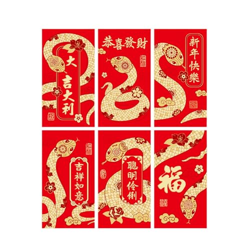 6 Rote Umschläge für Das Chinesische Neujahr, Hong Bao Geschenktüten 2025 Schlangenjahr für Feiern, Style A 6 Rote Umschläge für Das Chinesische Neujahr, Hong Bao Geschenktüten 2025 Schlangenjahr für Feiern, Style A von MERIGLARE