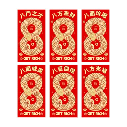 6 Rote Umschläge für Das Chinesische Neujahr, Hong Bao Geschenktüten 2025 Schlangenjahr für Feiern, Style G 6 Rote Umschläge für Das Chinesische Neujahr, Hong Bao Geschenktüten 2025 Schlangenjahr für Feiern, Style G von MERIGLARE
