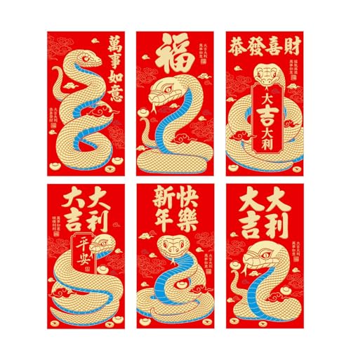 6 Rote Umschläge für Das Chinesische Neujahr, Hong Bao Geschenktüten 2025 Schlangenjahr für Feiern, Style H 6 Rote Umschläge für Das Chinesische Neujahr, Hong Bao Geschenktüten 2025 Schlangenjahr für Feiern, Style H von MERIGLARE