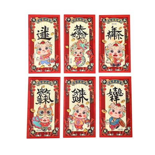 6 Stück Rote Umschläge für Das Mondneujahr 2024, Rote Päckchen für Das Drachenjahr, Langlebig, Hong Bao für Feiertage, Jubiläum, Festival, Stil B von MERIGLARE