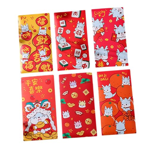 6 Stück rote Umschläge zum chinesischen Neujahr, Glücksgeld-Umschläge, rote Taschen für Kinder, Stil D von MERIGLARE