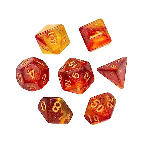 Generic 7-teiliges polyedrisches Würfelset, Acrylwürfel D4-d20, mehrseitige Würfel für Kartenspiele, rot Gelb von MERIGLARE