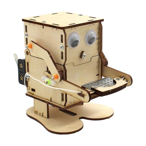 MERIGLARE Generic DIY Holz Wissenschaftsexperiment Sets, Kreativer Roboter, Sparkasse, 3D Rätsel,, 95mm x 130mm x 120mm, Holzfarbe von MERIGLARE