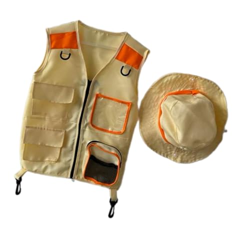 MERIGLARE Kinder Entdeckerweste, Hut, Cosplay Kostüm Set, Pädagogisches Anzieh Outfit, Dschungelweste, Outdoor Abenteuer für Outdoor Angeln, Orange MERIGLARE Kinder Entdeckerweste, Hut, Cosplay Kostüm Set, Pädagogisches Anzieh Outfit, Dschungelweste, Outdoor Abenteuer für Outdoor Angeln, Orange von MERIGLARE