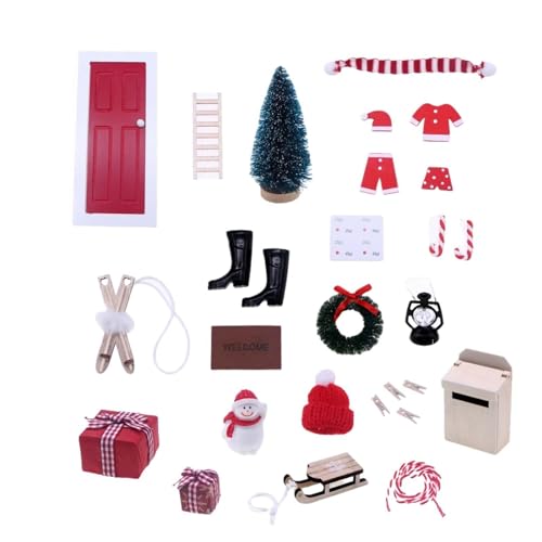Puppenhaus Weihnachtszubehör Im Maßstab 1:12, Puppenhaus Möbel, Feiertags Partygeschenke, Traditionell für Feengarten Dekoration, rote Tür von MERIGLARE