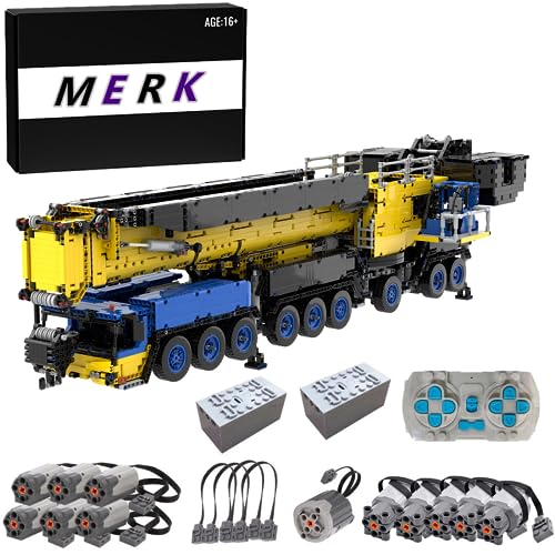 MERK Technik Kran Bausteine für Liebherr LTM1750-9.1, 7778+ Klemmbausteine Mobilkran mit Power Funktionen Set, Technik Kran LKW Bauset Kompatibel mit Lego Technic von MERK