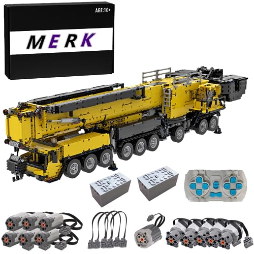 MERK Technik Kran Bausteine für Liebherr LTM1750-9.1, 7778+ Klemmbausteine Mobilkran mit Power Funktionen Set, Technik Kran LKW Bauset Kompatibel mit Lego Technic von MERK