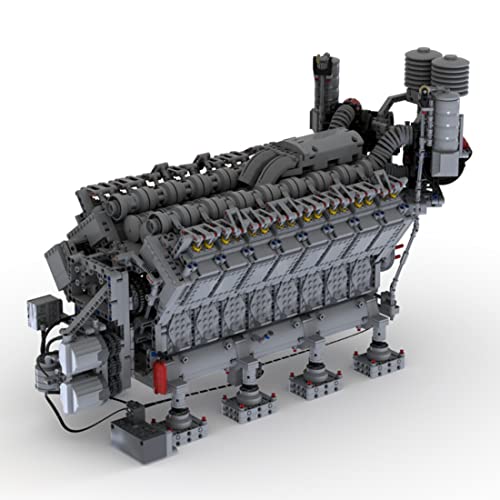 MERK Technik V16 Motor Bausatz, MOC-73232 V16 Diesel Engine Modellbausatz, 4777 Teile Kompatibel mit Lego Technic - Dynamische Version von MERK