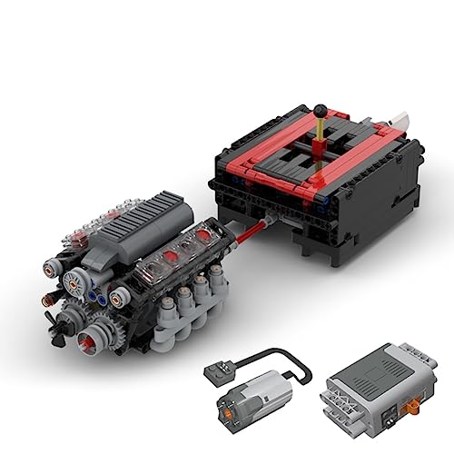 MERK Technik V8 Motor Bausatz mit 8 Gang Getriebe, 568 Klemmbaustein Technik Engine Motor Modellbausatz Kompatibel mit Lego Technic von MERK