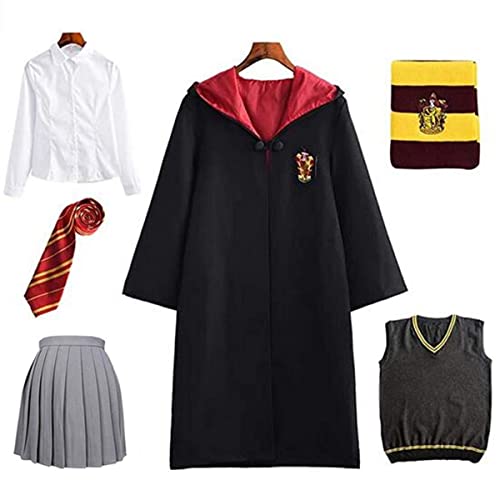 MERMOI Kinder Hermione Granger Gryffindor Uniform Cosplay Kostüm Umhang Film Fanartikel Outfit Set Zauberstab Krawatte Schal Karneval Verkleidung Fasching Halloween schwarz (145) von MERMOI