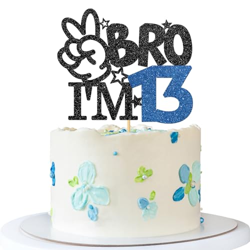 Bro I'm 13 Cake Topper – Boy 13th Birthday Cake Supplies – 13 Years Old – Big Brother 13th Birthday Party Decoration – Schwarz Blau Glitzer Bro I'm 13 Cake Topper – Boy 13th Birthday Cake Supplies – 13 Years Old – Big Brother 13th Birthday Party Decoration – Schwarz Blau Glitzer von MERRSHIN
