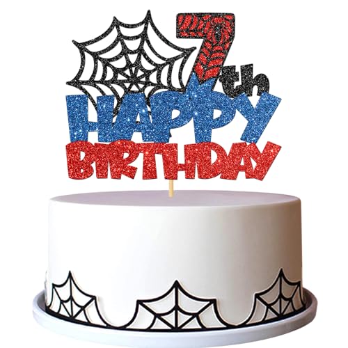 Kuchendekoration zum 7. Geburtstag, Motiv: Spinne, Cartoon-Film, Kuchenzubehör zum 7. Geburtstag, Party-Dekorationen, Schwarz / Blau / Rot Kuchendekoration zum 7. Geburtstag, Motiv: Spinne, Cartoon-Film, Kuchenzubehör zum 7. Geburtstag, Party-Dekorationen, Schwarz / Blau / Rot von MERRSHIN