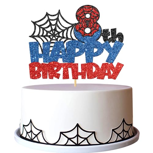 Kuchendekoration zum 8. Geburtstag, Motiv: Spinne, Cartoon-Film, Kuchenzubehör zum 8. Geburtstag, Party-Dekoration, Schwarz / Blau / Rot Kuchendekoration zum 8. Geburtstag, Motiv: Spinne, Cartoon-Film, Kuchenzubehör zum 8. Geburtstag, Party-Dekoration, Schwarz / Blau / Rot von MERRSHIN